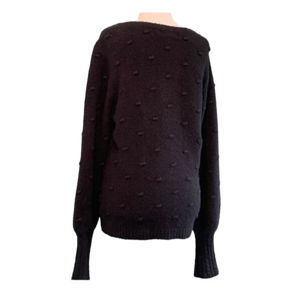 Rachel Parcell Sweater Black Bobble Stitch Crew Neck Pull Over Bishop Sleeves M - Picture 6 of 10